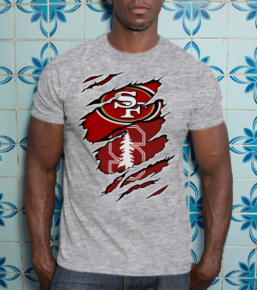 SF 49ers Stanford Cardinal Tree Logo Football T-Shirt
