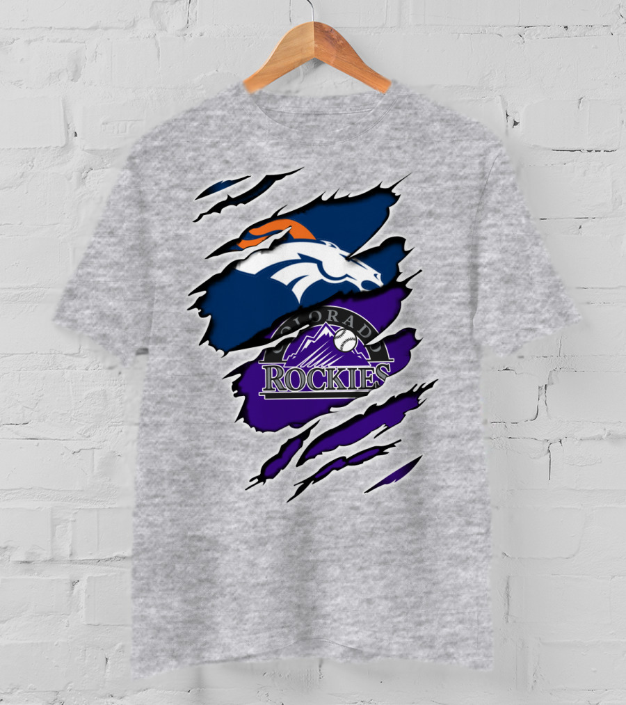 Broncos Rockies Colorado Sports Fan Ripped T-Shirt