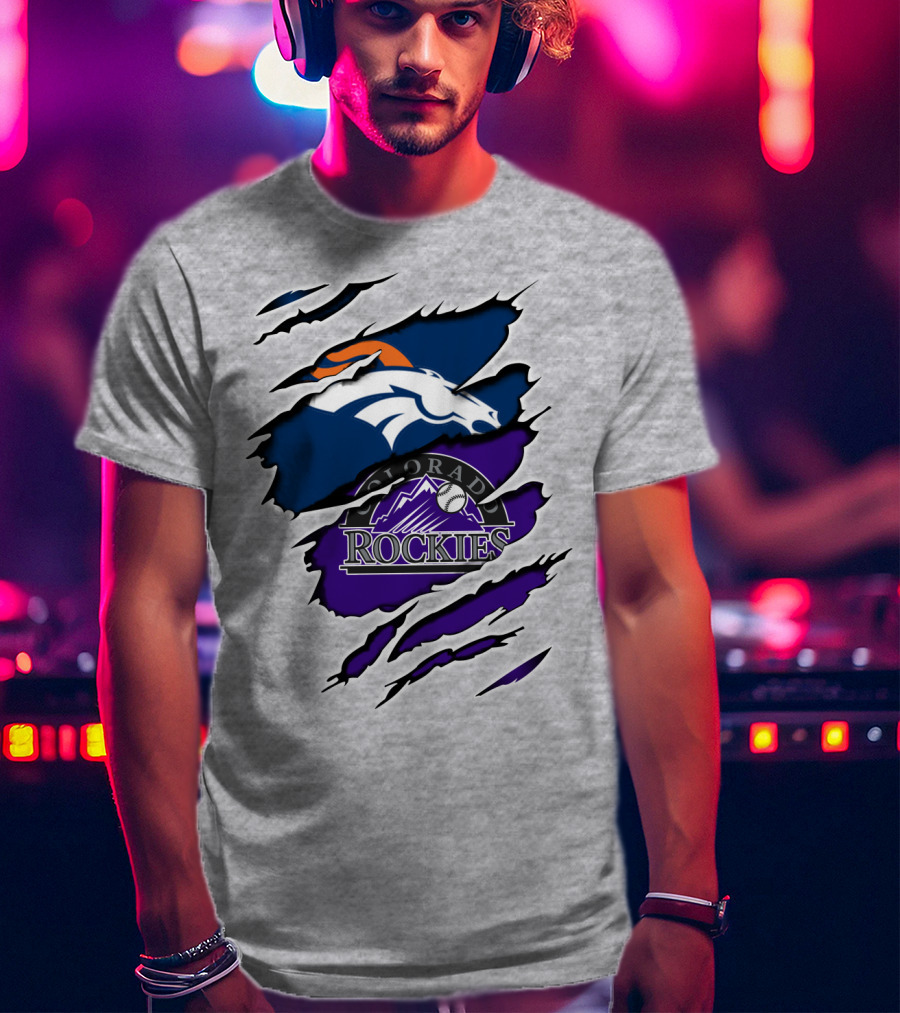 Broncos Rockies Colorado Sports Fan Ripped T-Shirt