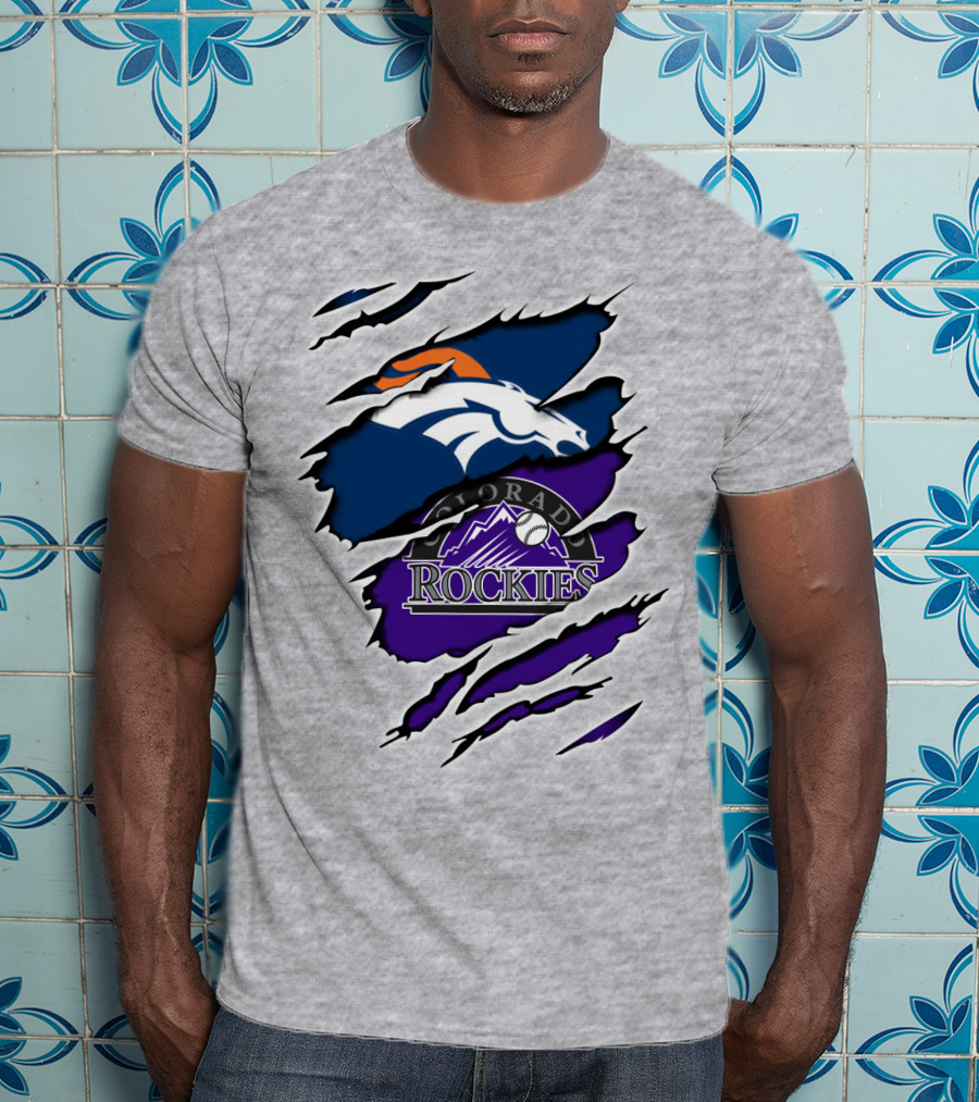 Broncos Rockies Colorado Sports Fan Ripped T-Shirt