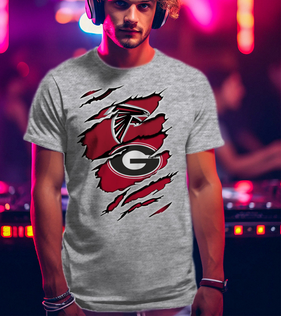Atlanta Falcons Georgia Bulldogs Logos Ripped T-Shirt