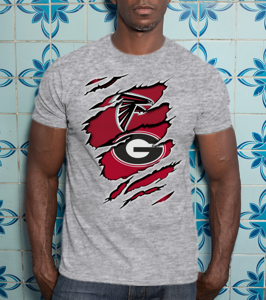 Atlanta Falcons Georgia Bulldogs Logos Ripped T-Shirt