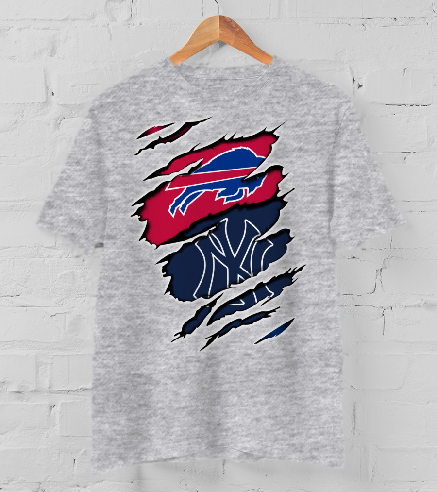Buffalo Bills New York Yankees Torn Logo Mashup T-Shirt