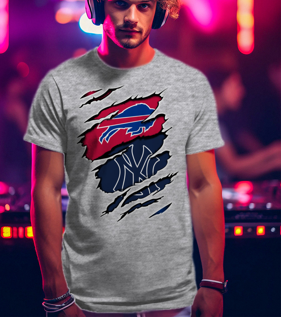 Buffalo Bills New York Yankees Torn Logo Mashup T-Shirt