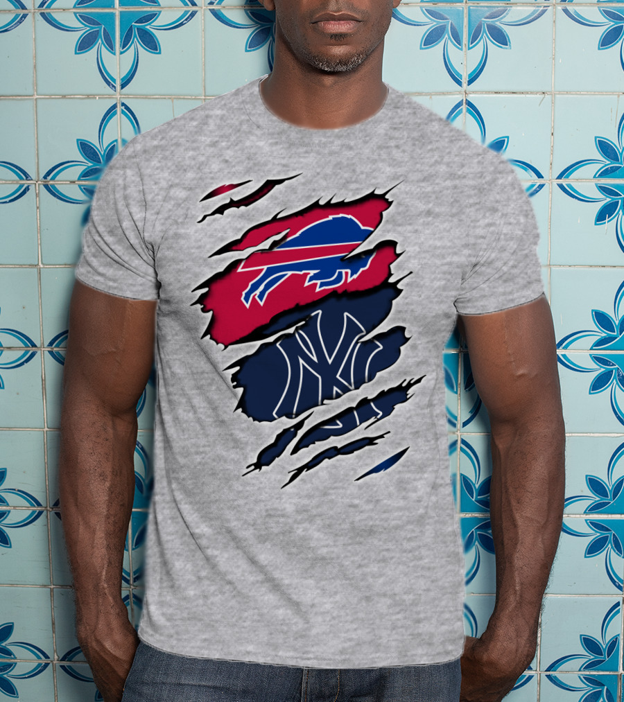 Buffalo Bills New York Yankees Torn Logo Mashup T-Shirt