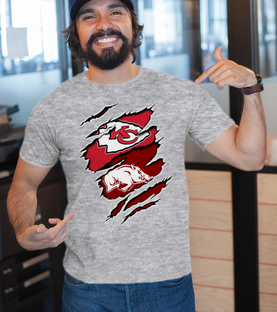 Kansas City Chiefs Arkansas Razorbacks Claw Rip Fusion T-Shirt