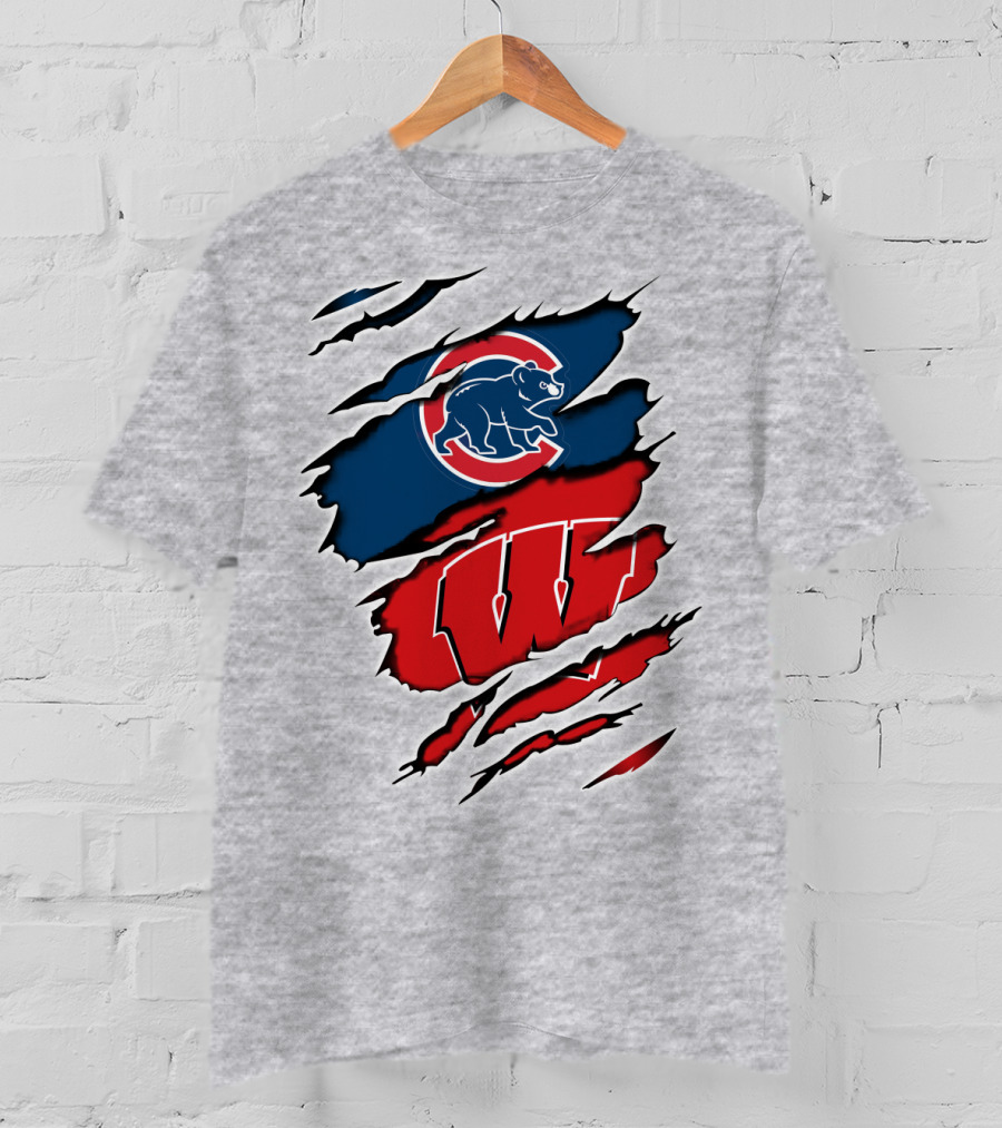 Cubs Wisconsin Logo And Badgers Logo Combo T-Shirt