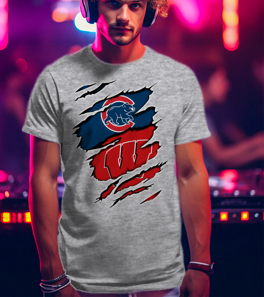 Cubs Wisconsin Logo And Badgers Logo Combo T-Shirt