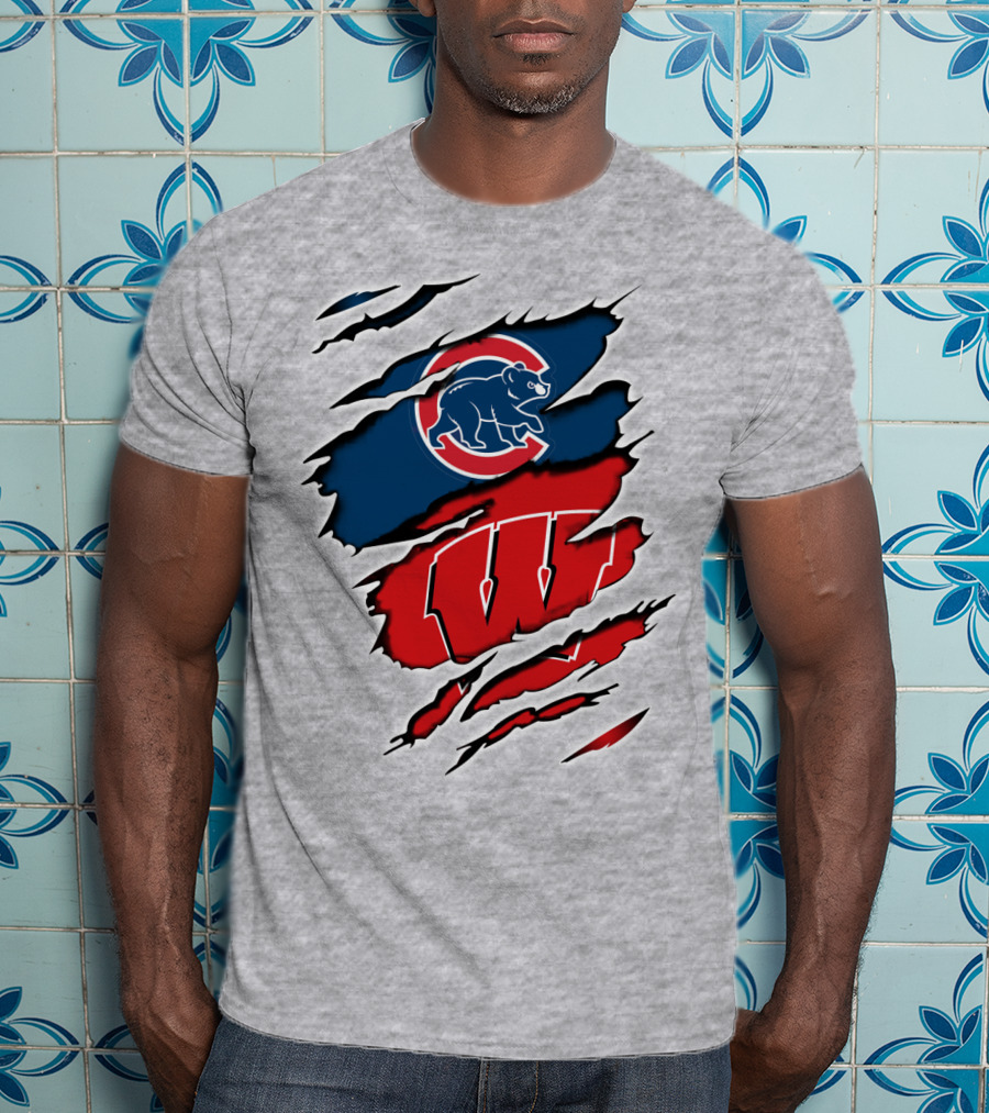 Cubs Wisconsin Logo And Badgers Logo Combo T-Shirt