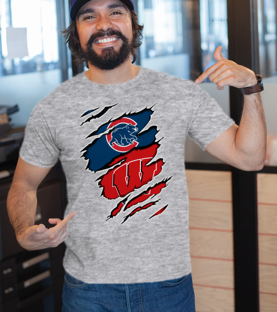 Cubs Wisconsin Logo And Badgers Logo Combo T-Shirt