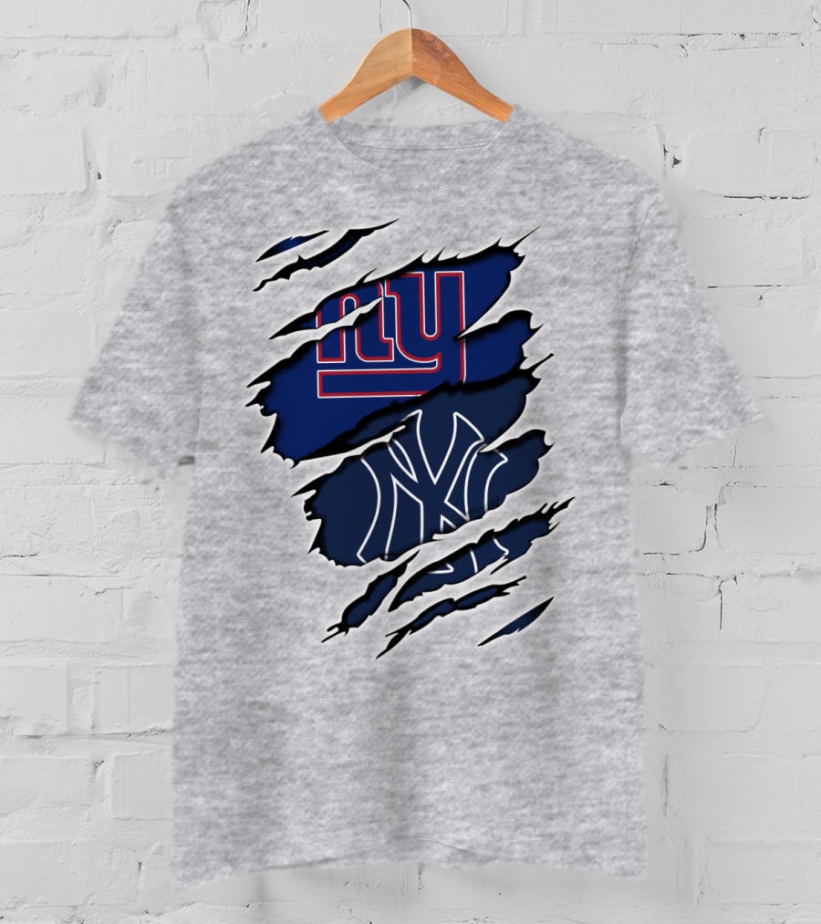 Giants Yankees Giants Yankees Logos With Claw Marks T-Shirt