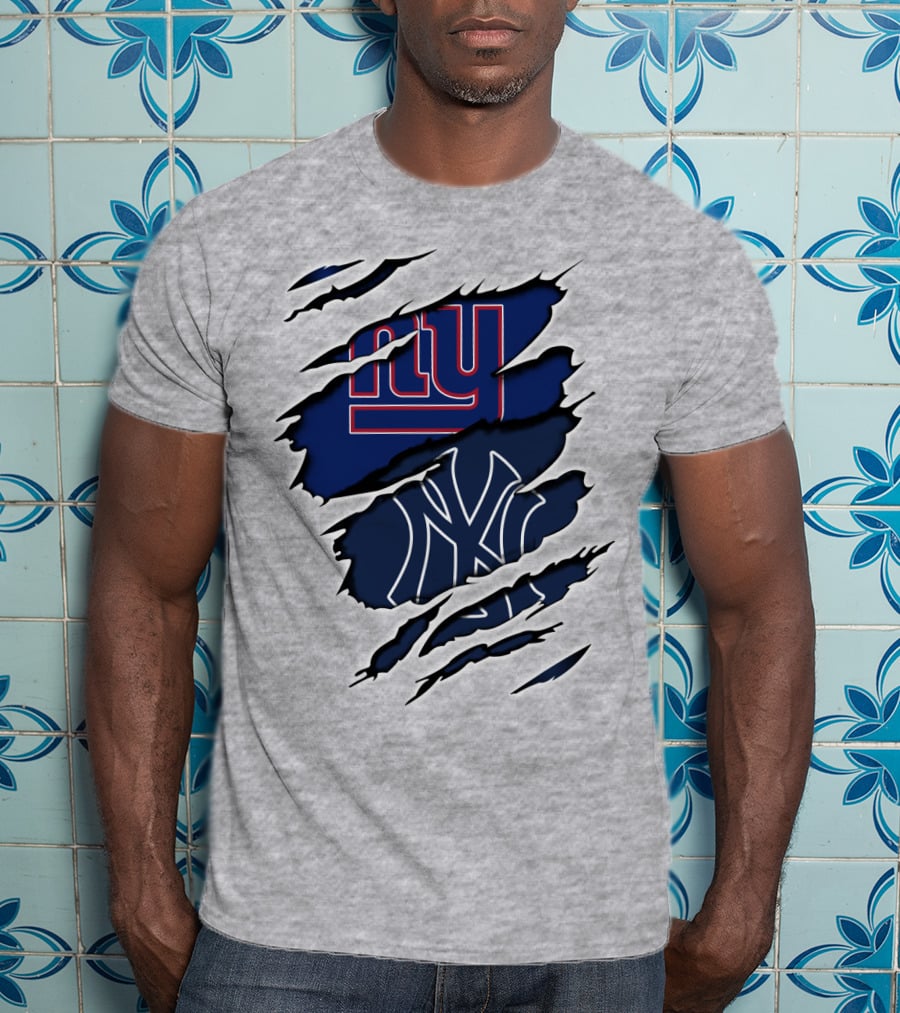 Giants Yankees Giants Yankees Logos With Claw Marks T-Shirt