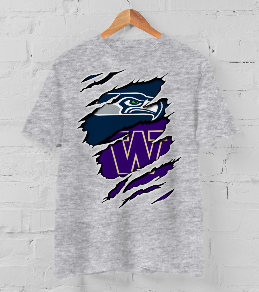 Seahawks Huskies Team Spirit Logo Claw Marks T-Shirt