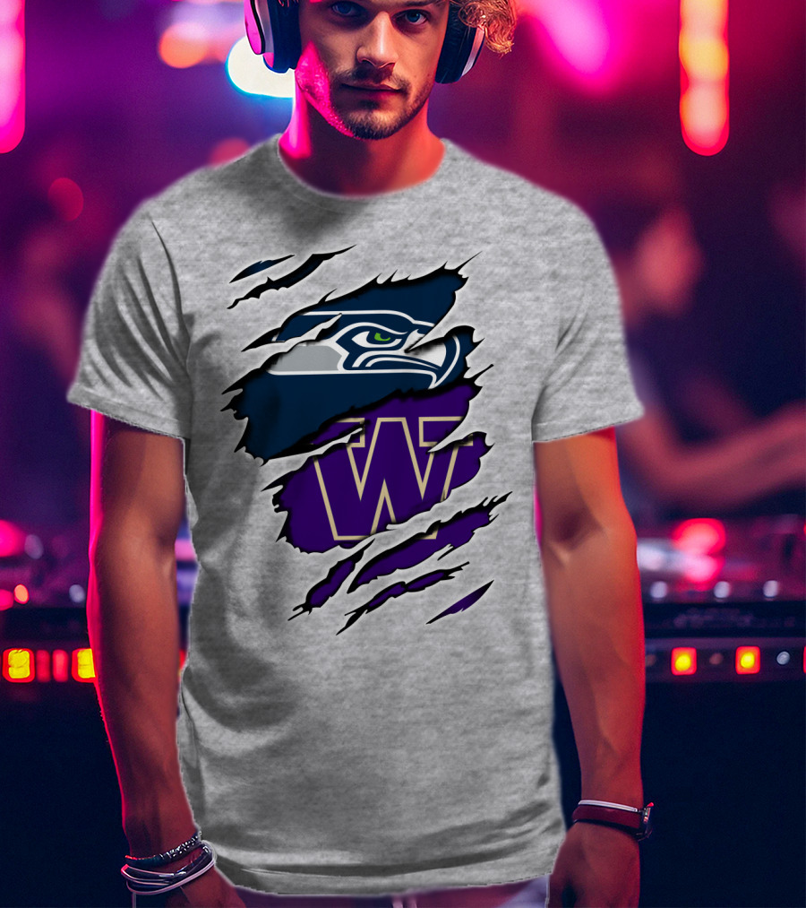 Seahawks Huskies Team Spirit Logo Claw Marks T-Shirt