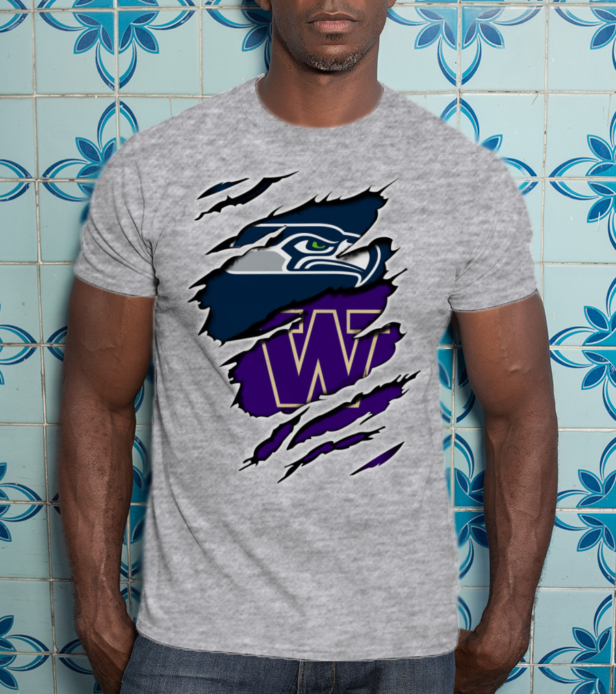 Seahawks Huskies Team Spirit Logo Claw Marks T-Shirt