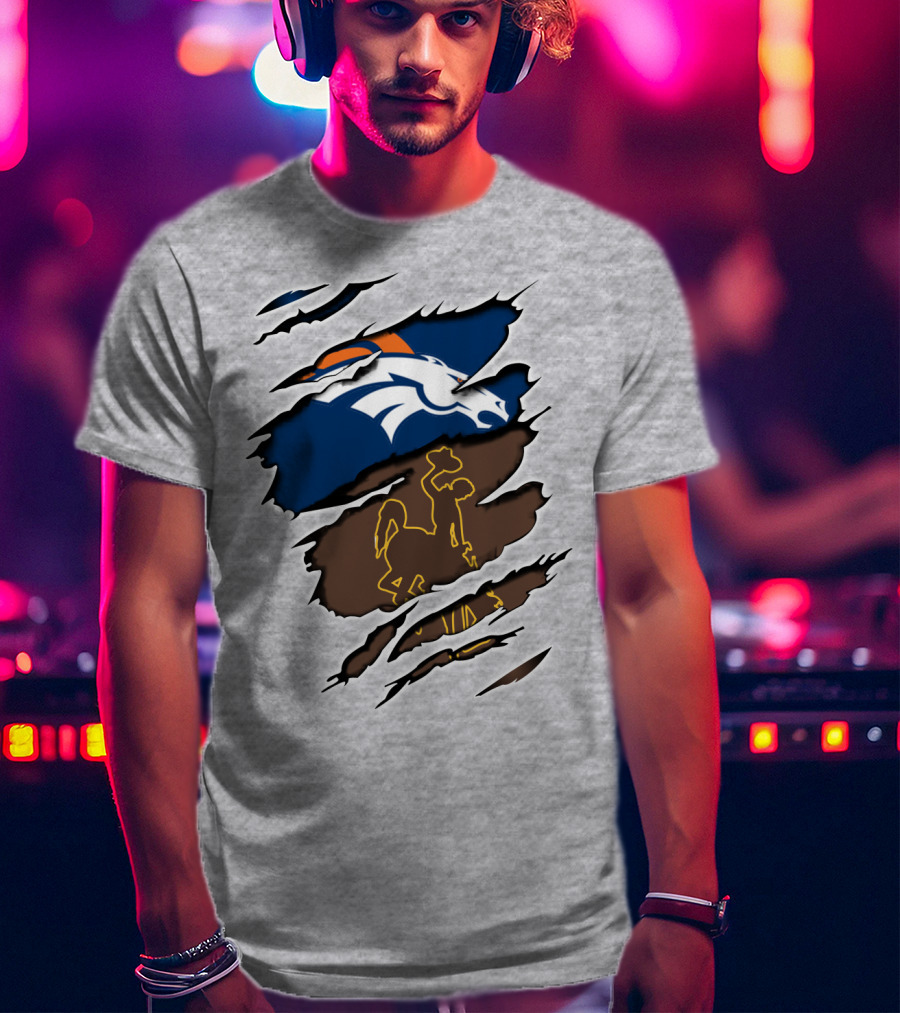 Broncos Wyoming Broncos Wyoming Logo Dual Layer Rip T-Shirt