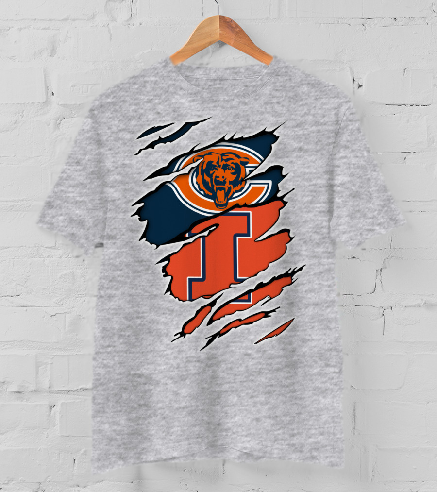 Chicago Bears Illinois Fighting Illini Fan Logo Mashup T-Shirt