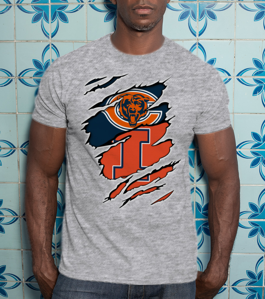 Chicago Bears Illinois Fighting Illini Fan Logo Mashup T-Shirt