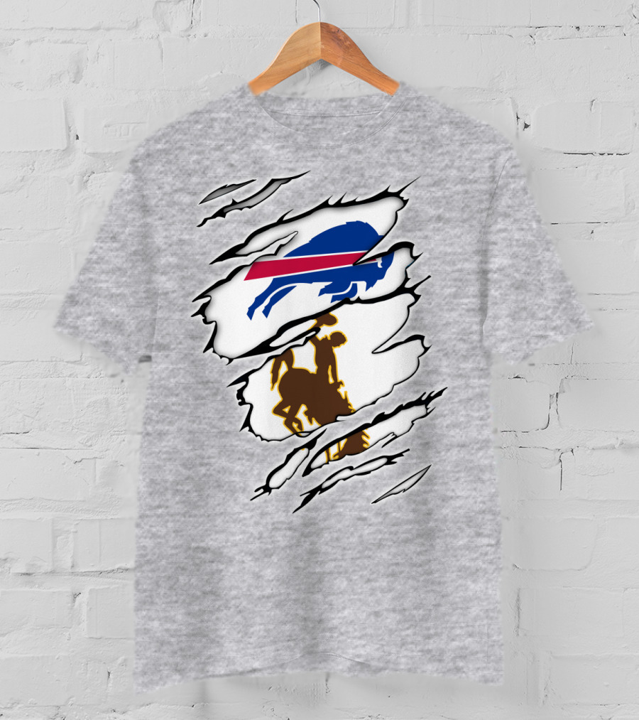 Wyoming Cowboy And Buffalo Emblem Fusion T-Shirt