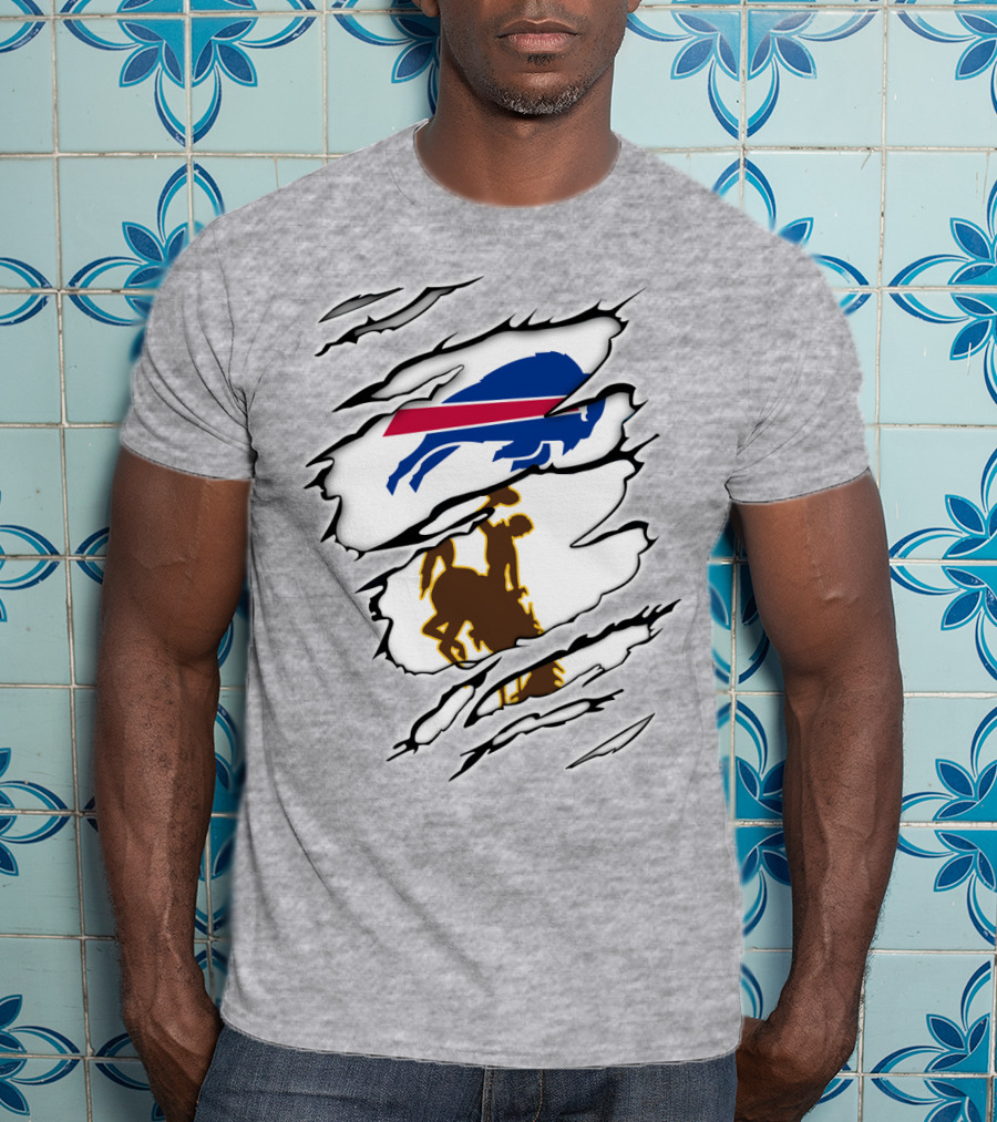 Wyoming Cowboy And Buffalo Emblem Fusion T-Shirt