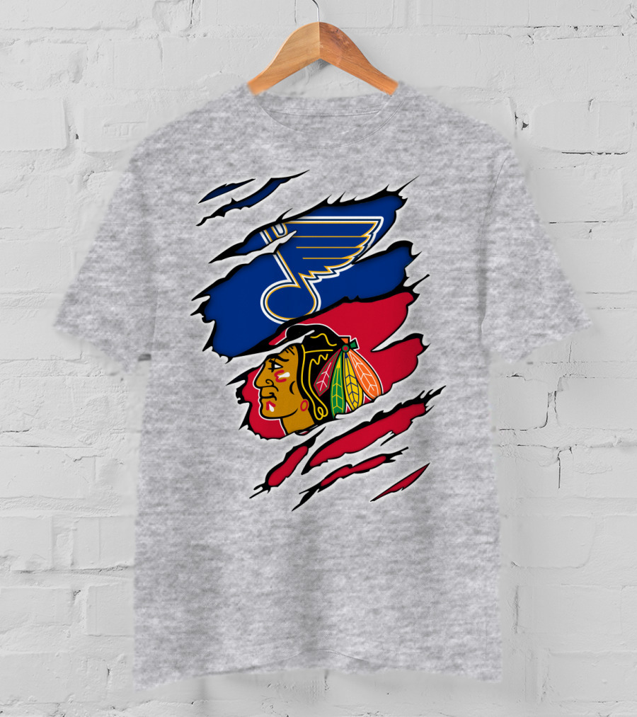 Blues Blackhawks Rivalry Team Clash Logo Fan Gear T-Shirt