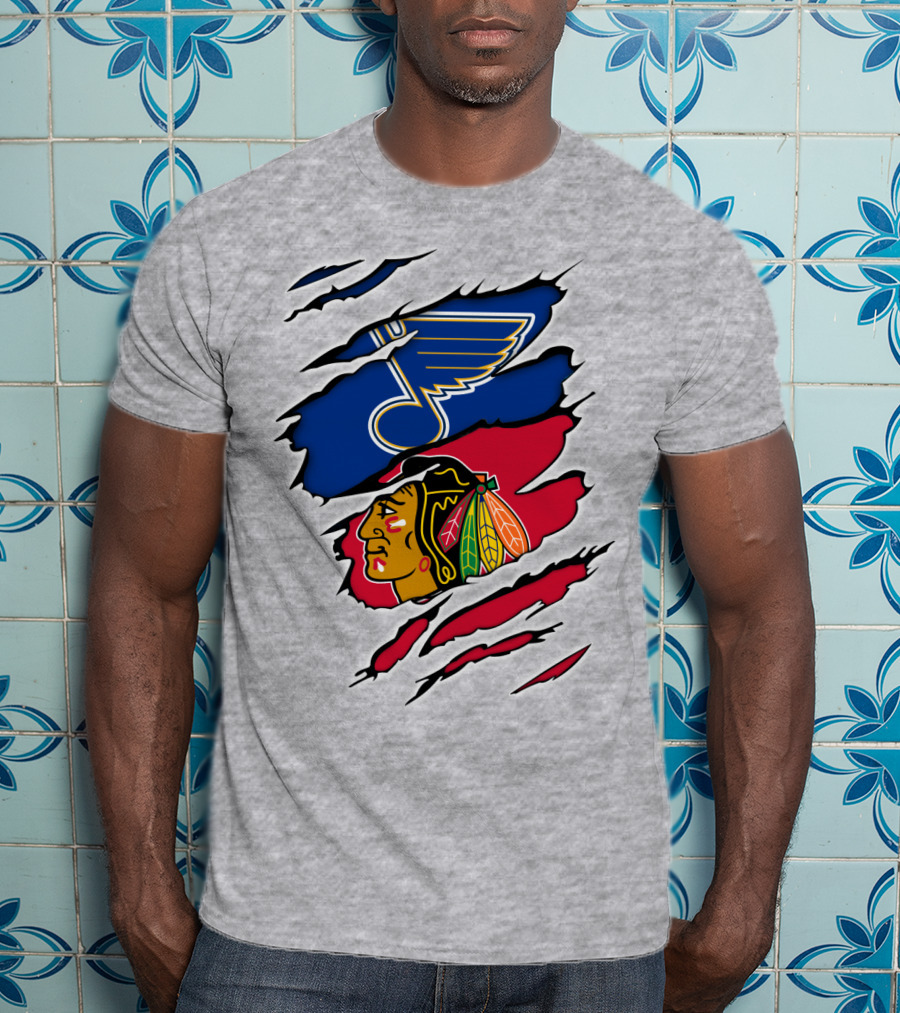 Blues Blackhawks Rivalry Team Clash Logo Fan Gear T-Shirt