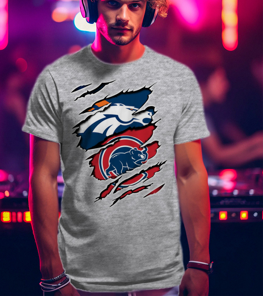 Broncos Cubs Scratching Logos Fusion T-Shirt