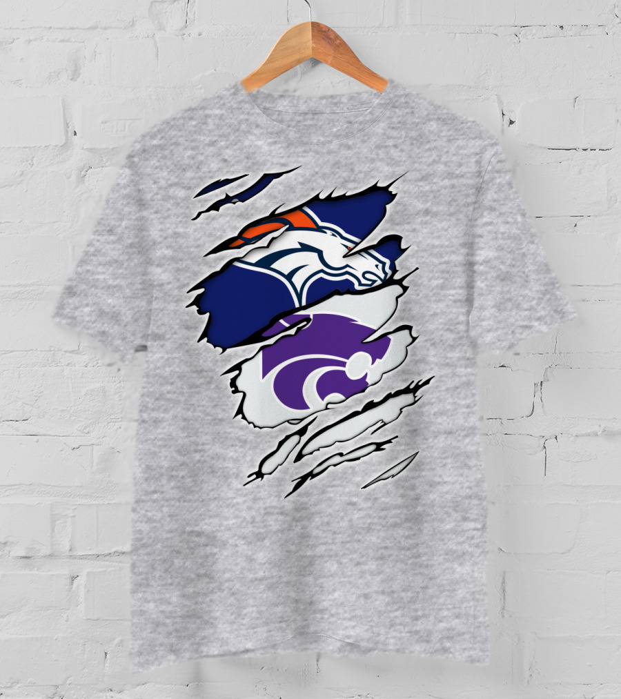 Broncos Wildcat Kansas Football Team Colors Ripped Claw T-Shirt