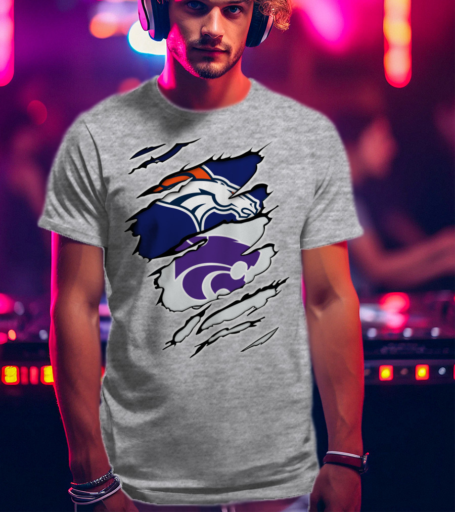 Broncos Wildcat Kansas Football Team Colors Ripped Claw T-Shirt