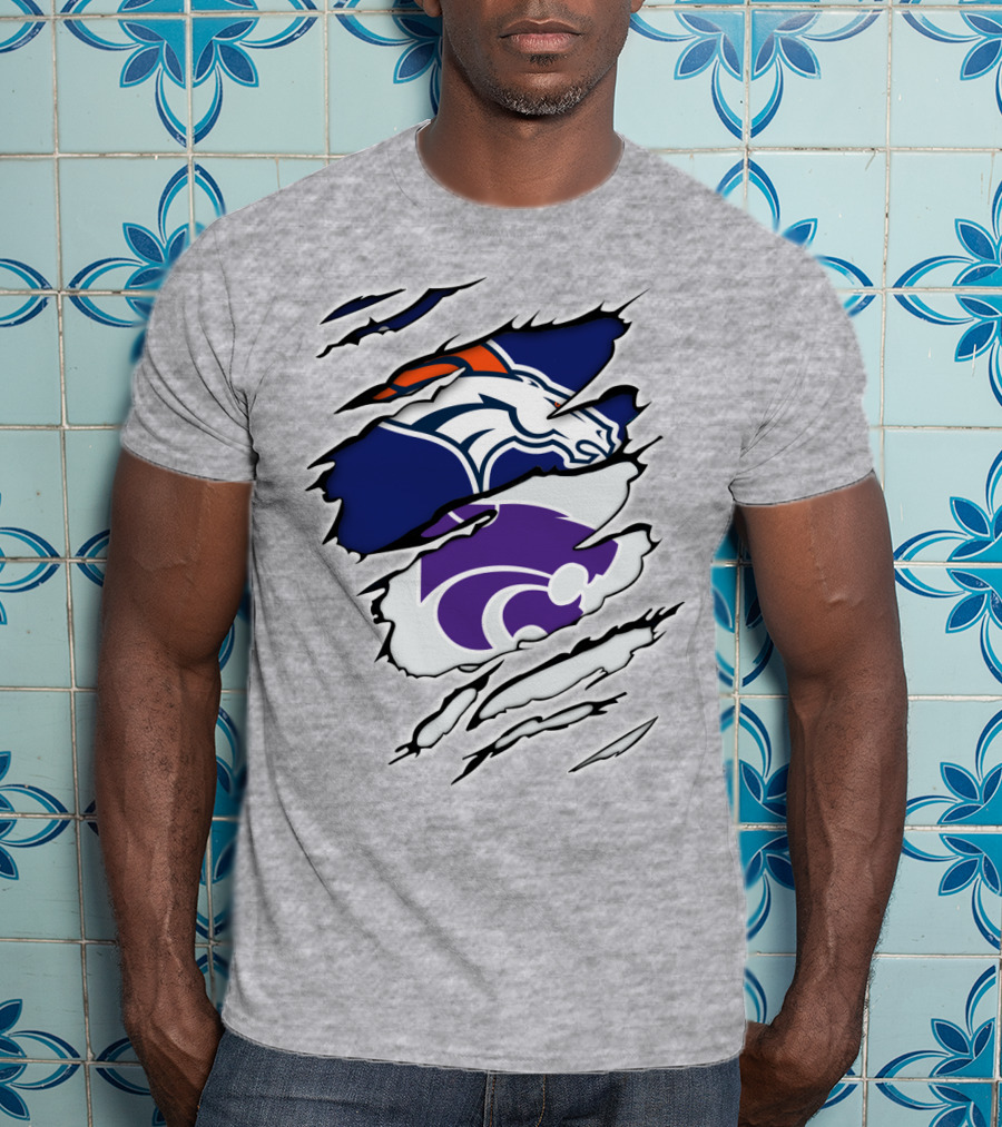 Broncos Wildcat Kansas Football Team Colors Ripped Claw T-Shirt