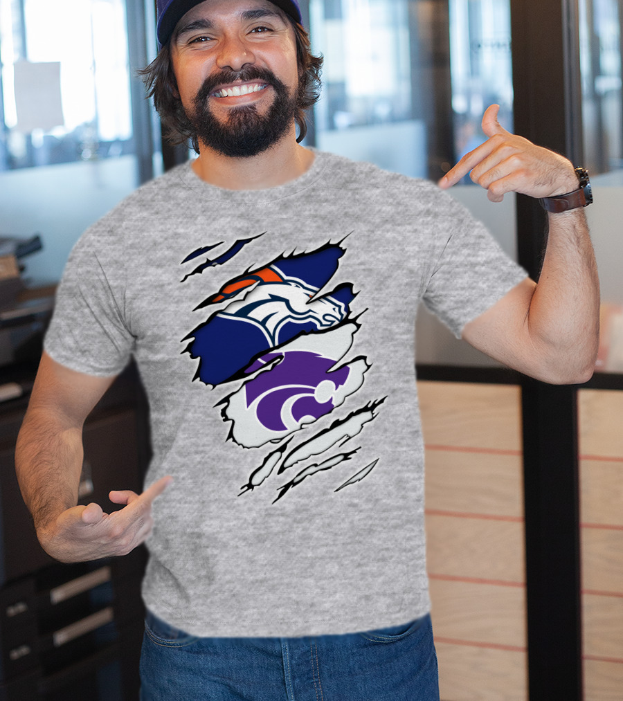 Broncos Wildcat Kansas Football Team Colors Ripped Claw T-Shirt