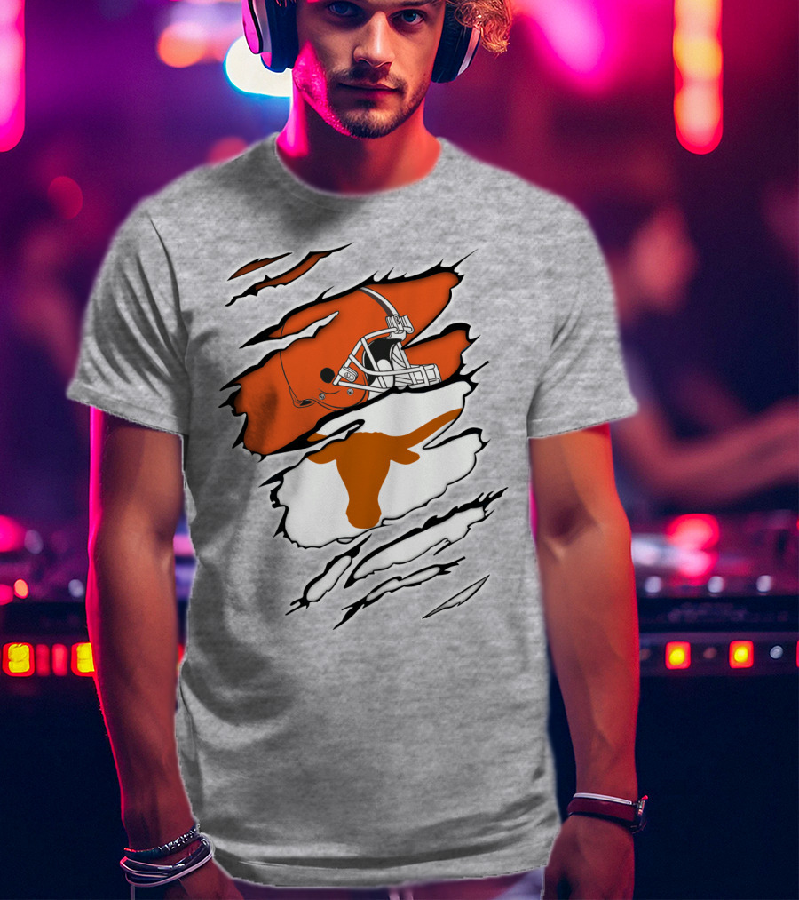 Browns Helmet Longhorns Horns Football Fusion T-Shirt
