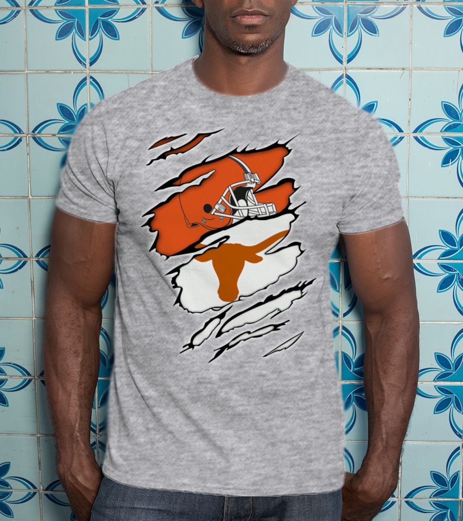 Browns Helmet Longhorns Horns Football Fusion T-Shirt