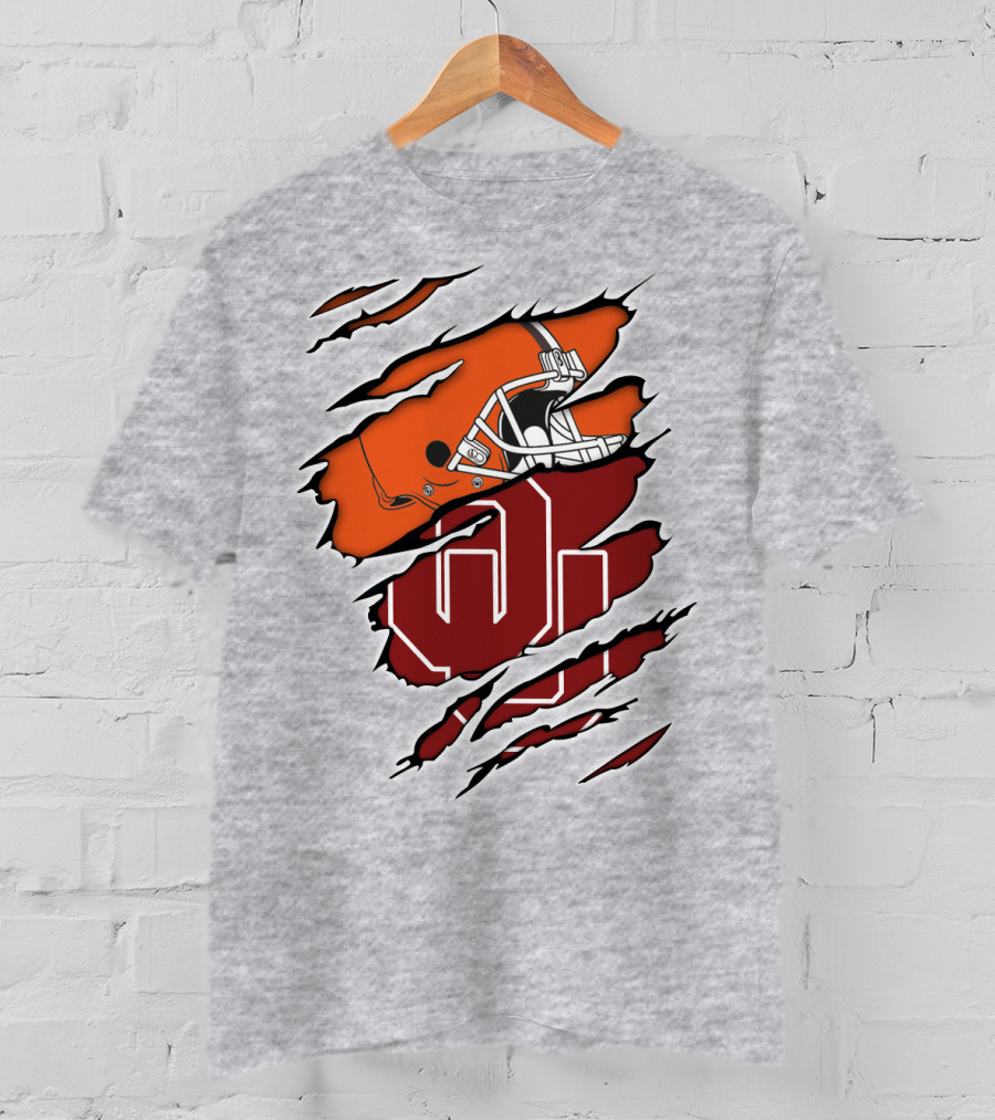 Browns Football Helmet With University Of Oklahoma T-Shirt