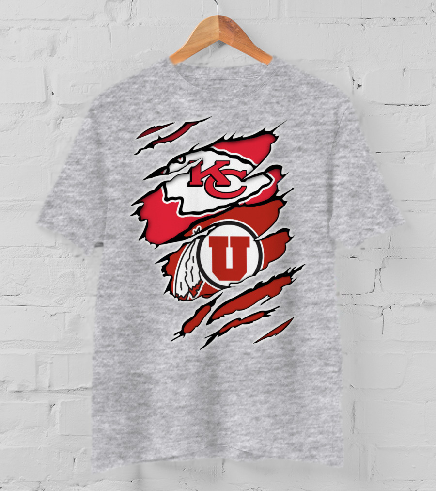 Kansas City Chiefs Utah Utes Claw Marks Logo Combination T-Shirt