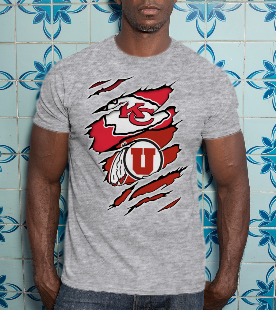 Kansas City Chiefs Utah Utes Claw Marks Logo Combination T-Shirt