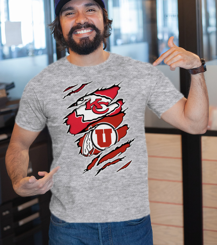 Kansas City Chiefs Utah Utes Claw Marks Logo Combination T-Shirt
