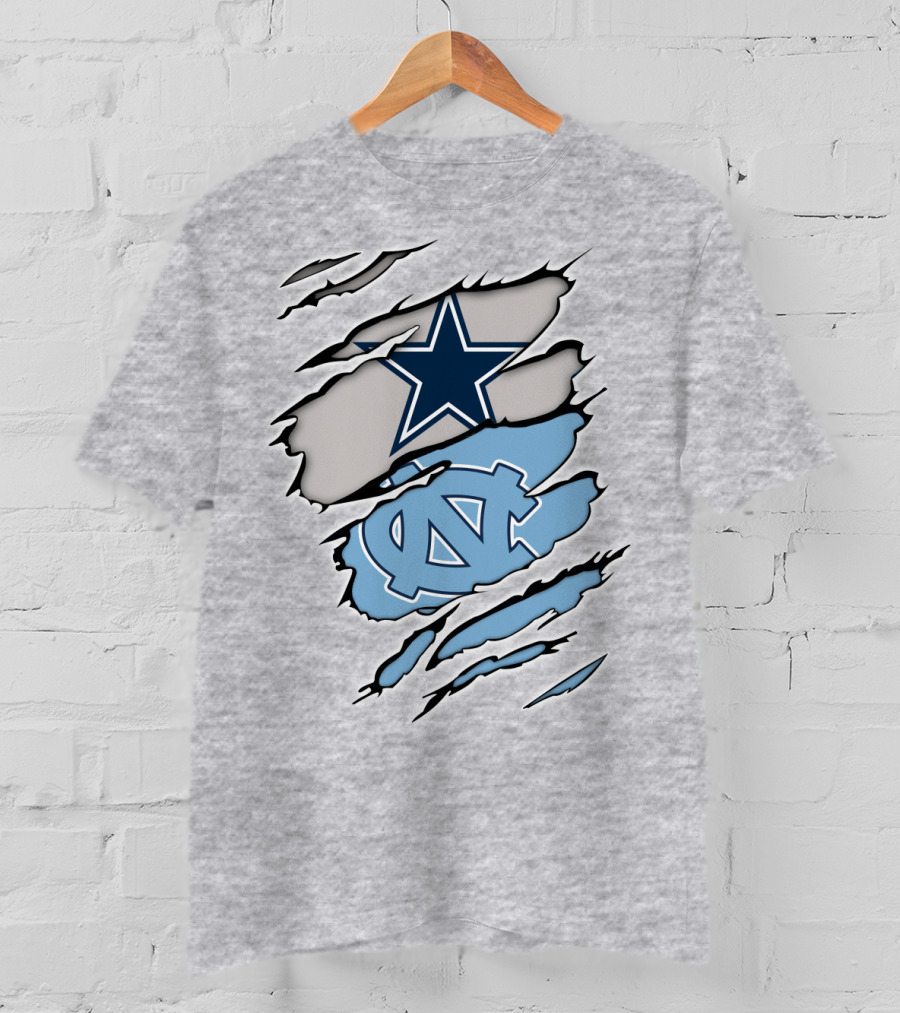 Dallas Cowboys UNC Tar Heels Rip Claw Marks T-Shirt
