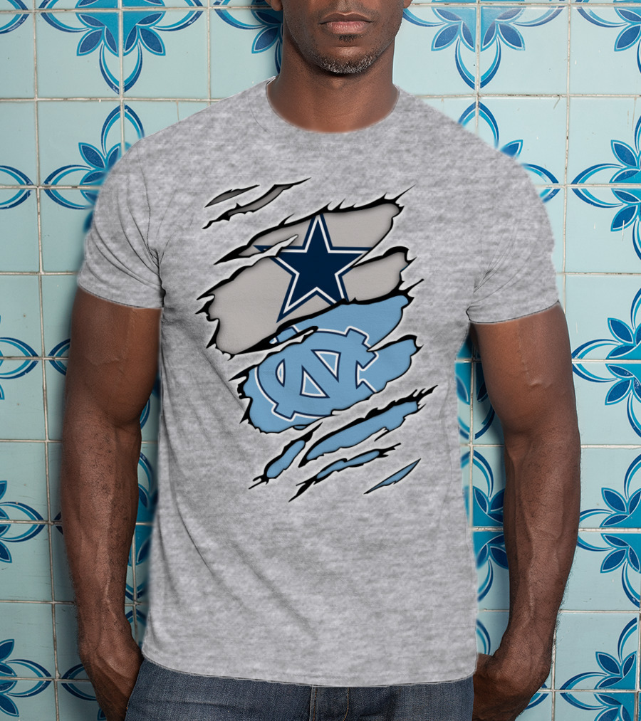 Dallas Cowboys UNC Tar Heels Rip Claw Marks T-Shirt