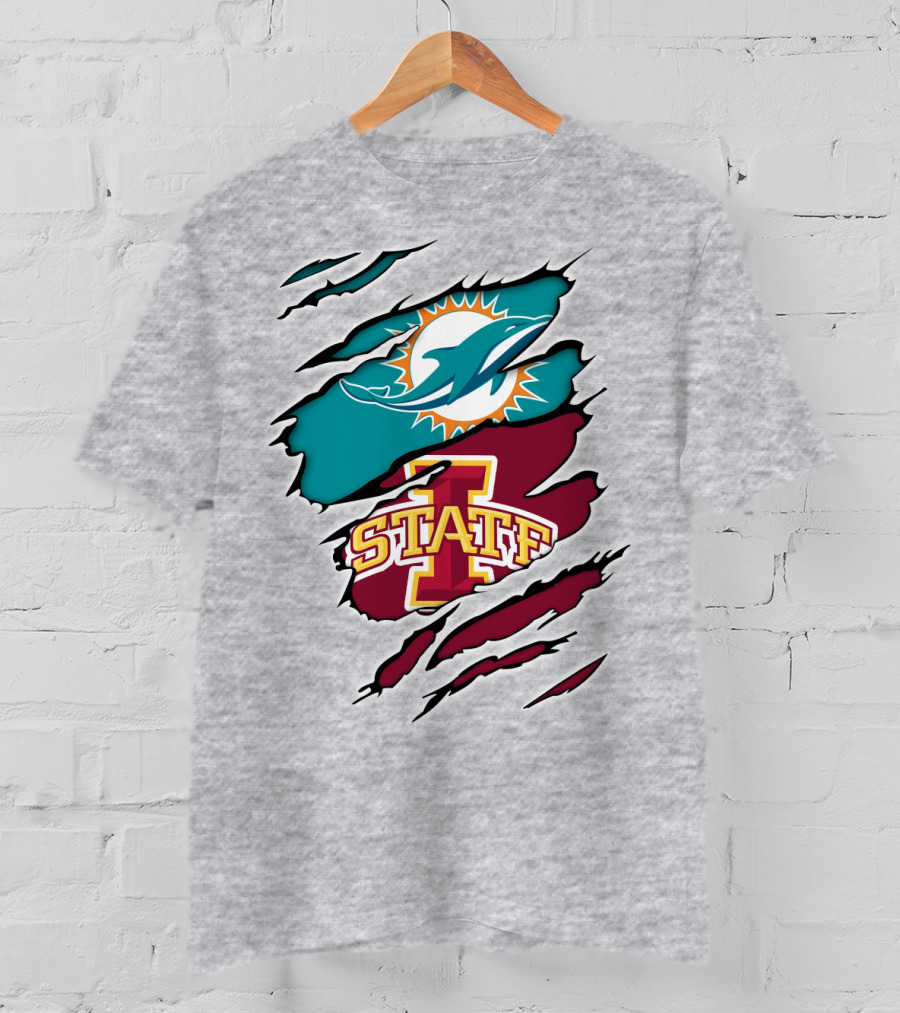Dolphins Miami Logo Iowa State Cyclones Tear T-Shirt
