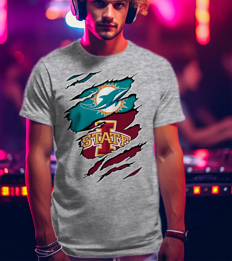 Dolphins Miami Logo Iowa State Cyclones Tear T-Shirt