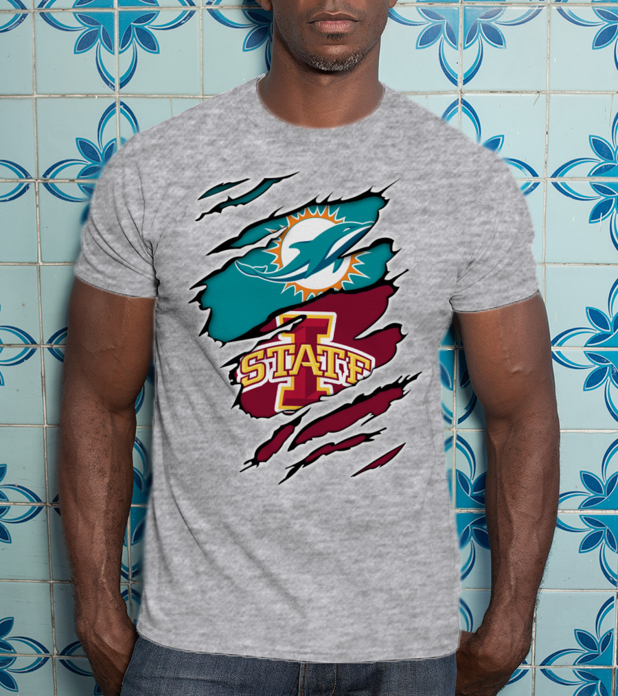 Dolphins Miami Logo Iowa State Cyclones Tear T-Shirt