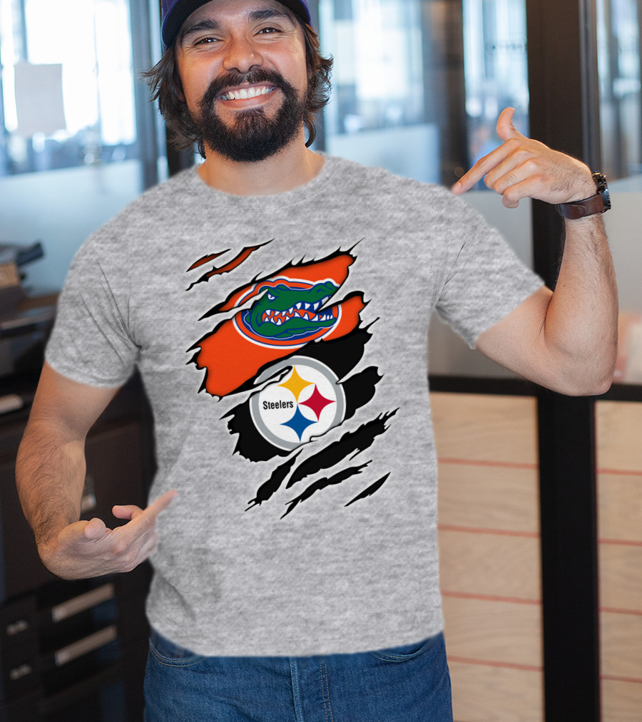 Gators Steelers Florida Football Team Ripped T-Shirt