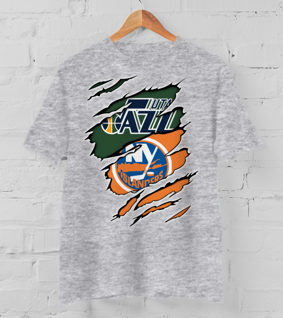 Utah Jazz NY Islanders Team Spirit Collaboration T-Shirt