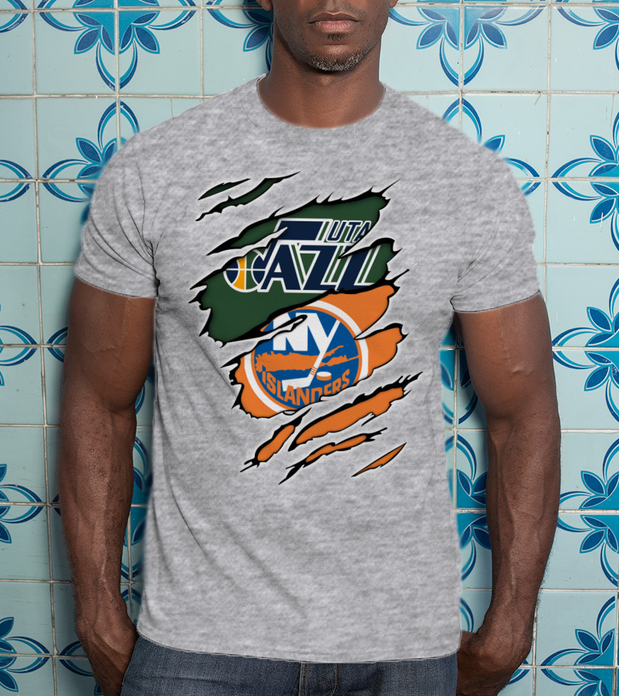 Utah Jazz NY Islanders Team Spirit Collaboration T-Shirt