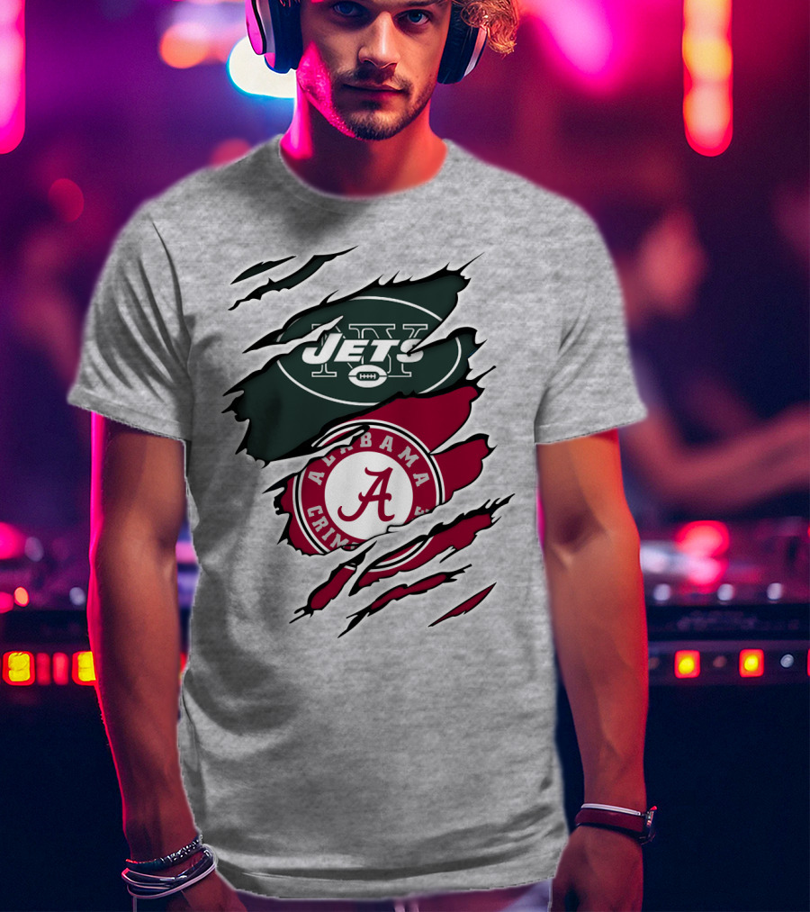 Jets Alabama Crimson Tide Football Logo Torn Ripped T-Shirt