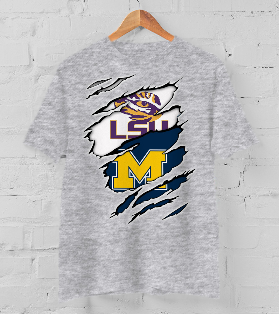 LSU Tigers Michigan Wolverines Claw Logo Mashup T-Shirt