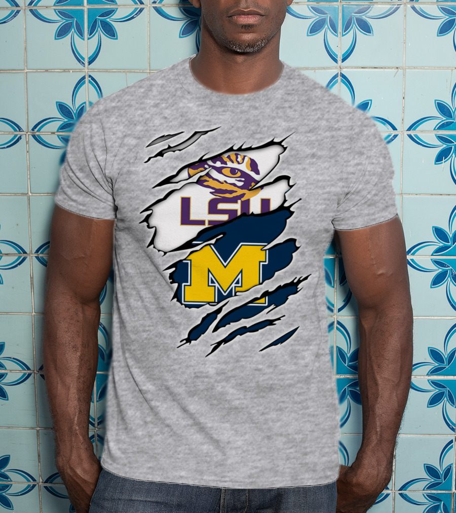 LSU Tigers Michigan Wolverines Claw Logo Mashup T-Shirt