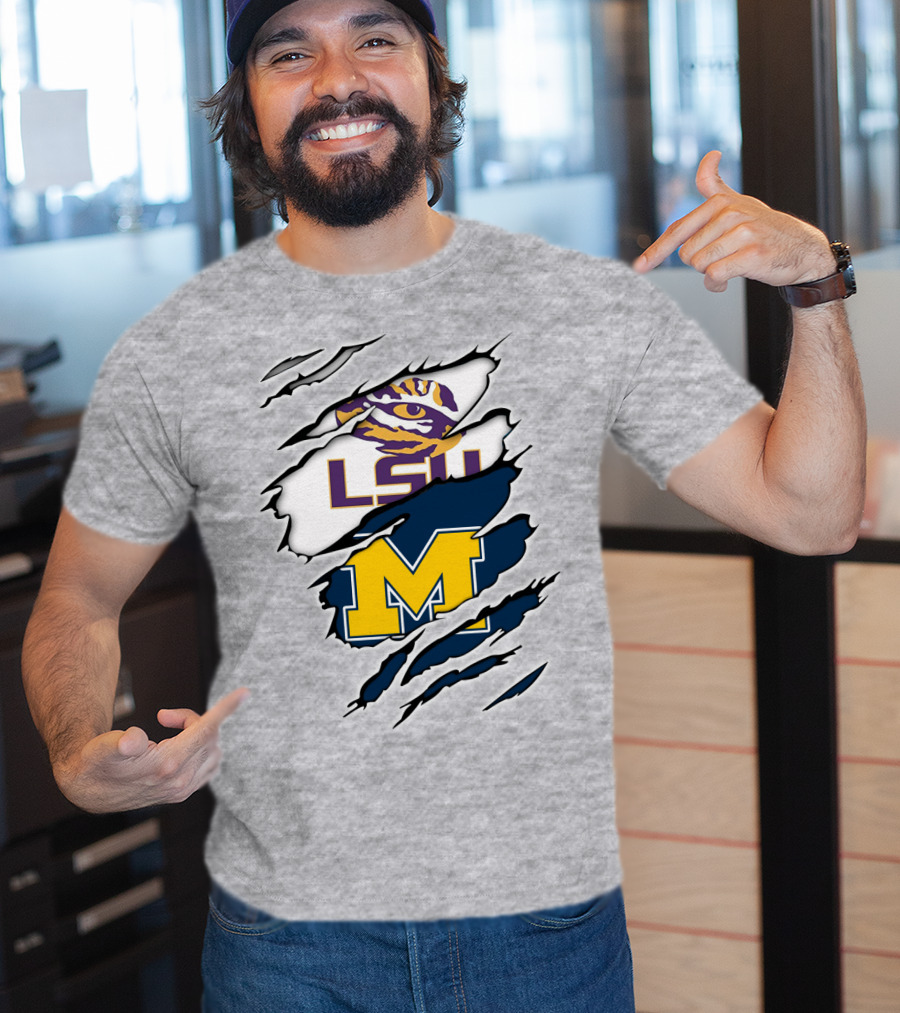 LSU Tigers Michigan Wolverines Claw Logo Mashup T-Shirt