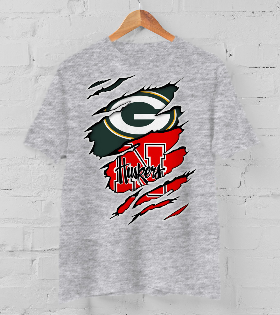 Packers Huskers G Green Bay Logo Nebraska N Huskers Combination T-Shirt